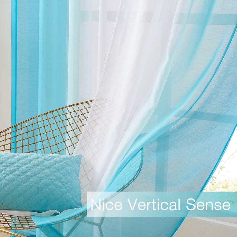 July Joy Ombre Faux Linen Sheer Curtains for Bedroom Living Room Rod Pocket , Privacy and Light Filtering, 2 Tone Reversible Gradient Voile Semi Window Curtains, Set of 2 Panels, Blue, 54 x 96 Inch Length - Image 4